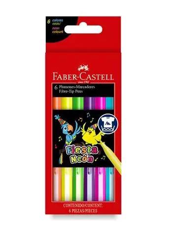 PLUMONES FIESTA 45 COLORES NEON CON 6 PLUMONES - FABER CASTELL