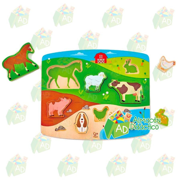 ROMPECABEZAS Y JUEGO DE ANIMALES DE LA GRANJA - HAPE  - FARM ANIMAL PUZZLE & PLAY