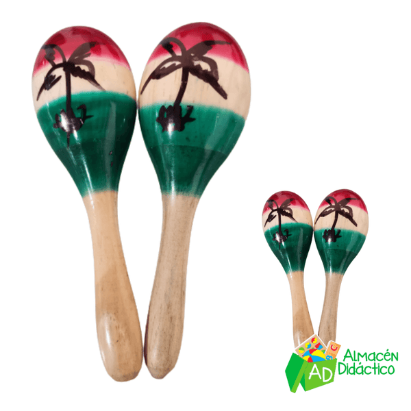 PAR DE MARACAS TRICOLOR DE MADERA