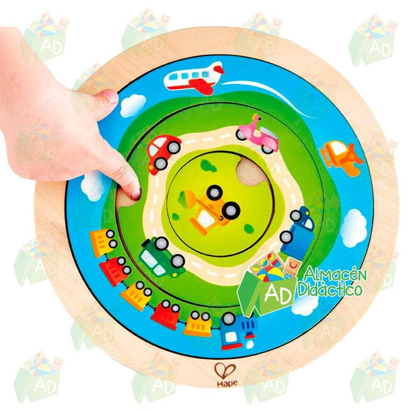 ROMPECABEZAS DE TRANSPORTE GIRATORIO  - HAPE  -  SPINNING TRANSPORT PUZZLE